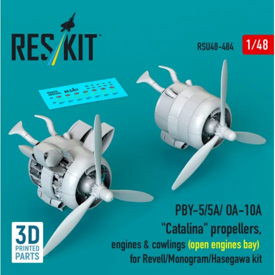 Reskit Rsu48-0484 1/48 Pby-5/5a/ Oa-10a Catalina Propellers Engines Cowlings Open Engines Bay For Revell/Monogram/Hasegawa Kit 3d Printed