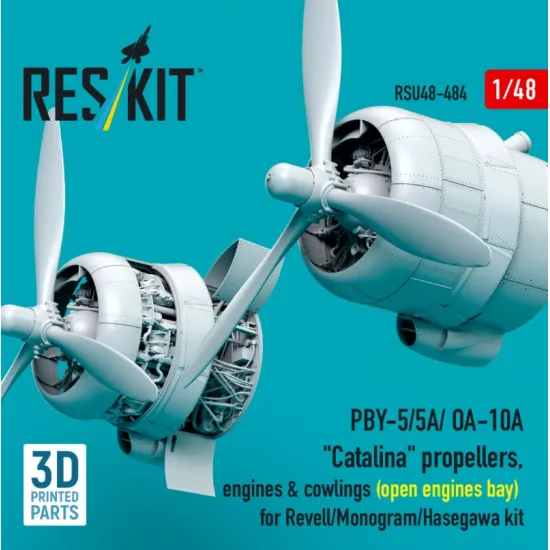 Reskit Rsu48-0484 1/48 Pby-5/5a/ Oa-10a Catalina Propellers Engines Cowlings Open Engines Bay For Revell/Monogram/Hasegawa Kit 3d Printed