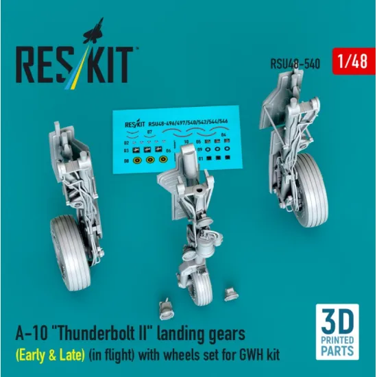 Reskit Rsu48-0540 1/48 A-10 Thunderbolt 2 Landing Gears Early Late In Flight With Wheels Set For Gwh Kit 3d Printed