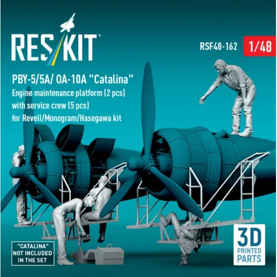 Reskit Rsf48-0162 1/48 Pby-5/5a/ Oa-10a Catalina Engine Maintenance Platform 2 Pcs With Service Crew 5 Pcs For Revell/Monogram/Hasegawa Kit 3d Printed