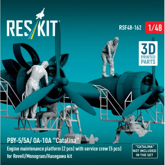 Reskit Rsf48-0162 1/48 Pby-5/5a/ Oa-10a Catalina Engine Maintenance Platform 2 Pcs With Service Crew 5 Pcs For Revell/Monogram/Hasegawa Kit 3d Printed