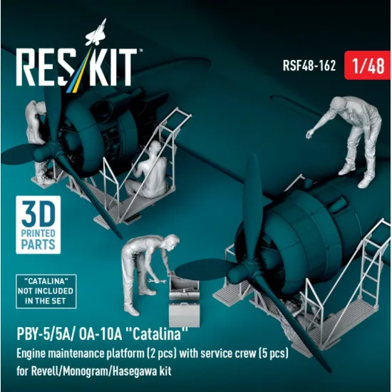 Reskit Rsf48-0162 1/48 Pby-5/5a/ Oa-10a Catalina Engine Maintenance Platform 2 Pcs With Service Crew 5 Pcs For Revell/Monogram/Hasegawa Kit 3d Printed