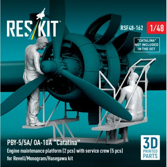 Reskit Rsf48-0162 1/48 Pby-5/5a/ Oa-10a Catalina Engine Maintenance Platform 2 Pcs With Service Crew 5 Pcs For Revell/Monogram/Hasegawa Kit 3d Printed