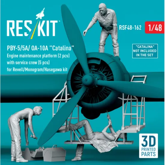 Reskit Rsf48-0162 1/48 Pby-5/5a/ Oa-10a Catalina Engine Maintenance Platform 2 Pcs With Service Crew 5 Pcs For Revell/Monogram/Hasegawa Kit 3d Printed
