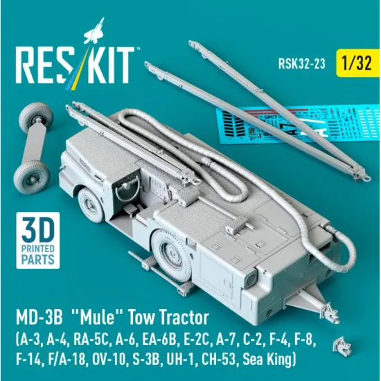 Reskit Rsk32-0023 1/32 Md-3b Mule Tow Tractor A-3 A-4 Ra-5c A-6 Ea-6b E-2c A-7 C-2 F-4 F-8 F-14 F/A-18 Ov-10 S-3b Uh-1 Ch-53 Sea King 3d Printed Model Kit