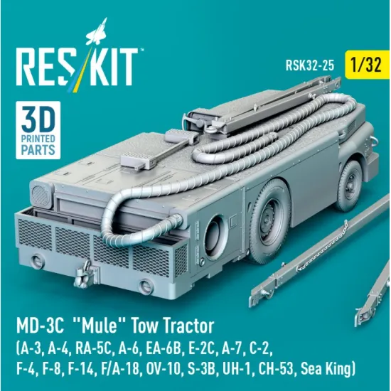 Reskit Rsk32-0025 1/32 Md 3t Mule Tow Tractor A3 A4 Ra5c A6 Ea6b E2c A7 C2 F4 F8 F14 Fa18 Ov10 S3b Uh1 Ch53 Sea King 3d Printed Model Kit