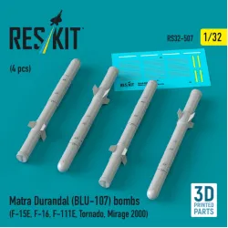 Reskit Rs32-0507 1/32 Matra Durandal Blu-107 Bombs 4 Pcs F-15e F-16 F-111e Tornado Mirage 2000 3d Printed