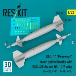 Reskit Rs32-0521 1/32 Gbu-10 Paveway I Laser Guided Bombs With Bsu-4/B Fin And Bsu-3/B Wing 2 Pcs F-4d/E F-111 A-6a A-7e 3d Printed