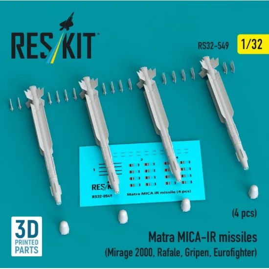 Reskit Rs32-0549 1/32 Matra Mica-ir Missiles 4 Pcs Mirage 2000 Rafale Gripen, Eurofighter 3d Printed