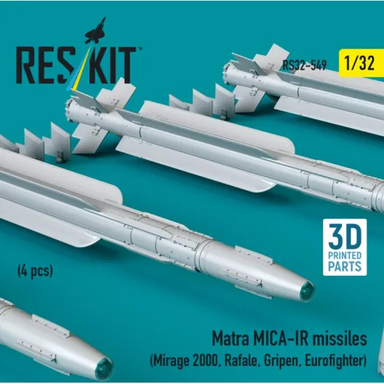 Reskit Rs32-0549 1/32 Matra Mica-ir Missiles 4 Pcs Mirage 2000 Rafale Gripen, Eurofighter 3d Printed