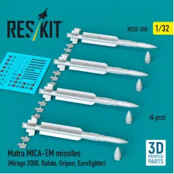 Reskit Rs32-0550 1/32 Matra Mica-em Missiles 4 Pcs Mirage 2000 Rafale Gripen Eurofighter 3d Printed