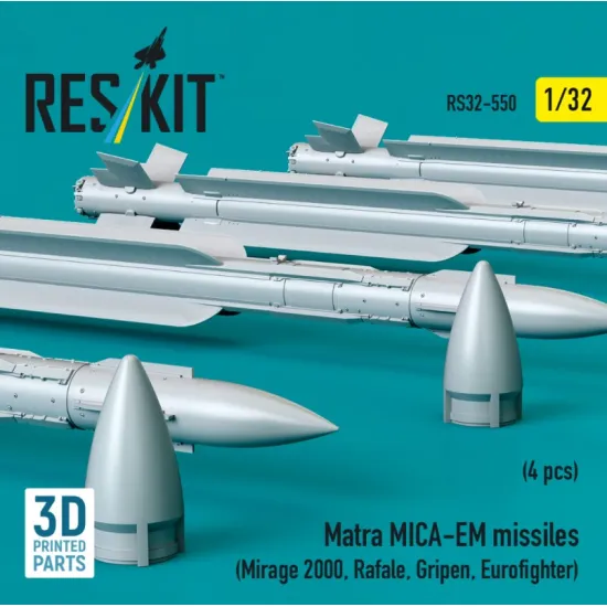Reskit Rs32-0550 1/32 Matra Mica-em Missiles 4 Pcs Mirage 2000 Rafale Gripen Eurofighter 3d Printed