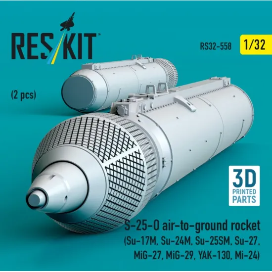 Reskit Rs32-0558 1/32 S-25-o Air-to-ground Rocket 2 Pcs Su-17m Su-24m Su-25sm Su-27 Mig-27 Mig-29 Yak-130 Mi-24 3d Printed