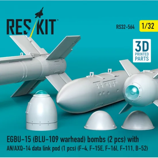 Reskit Rs32-0564 1/32 Egbu-15 Blu-109 Warhead Bombs 2 Pcs With An/Axq-14 Data Link Pod 1 Pcs F-4 F-15e F-16i F-111 B-52 3d Printed