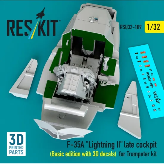 Reskit Rsu32-0109 1/32 F-35a Lightning 2 Late Cockpit Basic Edition With 3d Decals For Trumpeter Kit 3d Printed