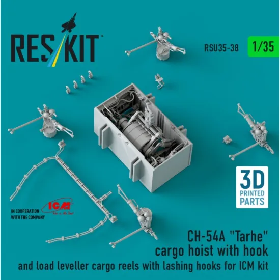 Reskit Rsu35-0038 1/35 Ch-54a Tarhe Cargo Hoist With Hook And Load Leveller Cargo Reels With Lashing Hooks For Icm Kit 3d Printed