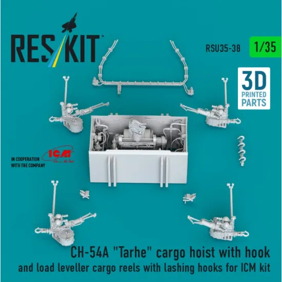 Reskit Rsu35-0038 1/35 Ch-54a Tarhe Cargo Hoist With Hook And Load Leveller Cargo Reels With Lashing Hooks For Icm Kit 3d Printed
