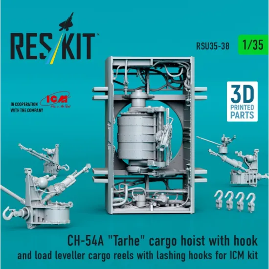 Reskit Rsu35-0038 1/35 Ch-54a Tarhe Cargo Hoist With Hook And Load Leveller Cargo Reels With Lashing Hooks For Icm Kit 3d Printed
