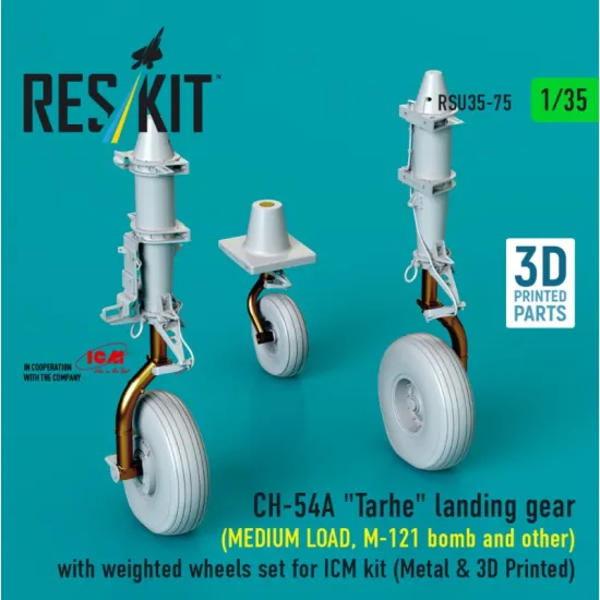 Reskit Rsu35-0075 1/35 Ch-54a Tarhe Landing Gear Medium Load M-121 Bomb And Other With Weighted Wheels Set For Icm Kit Metal 3d Printed