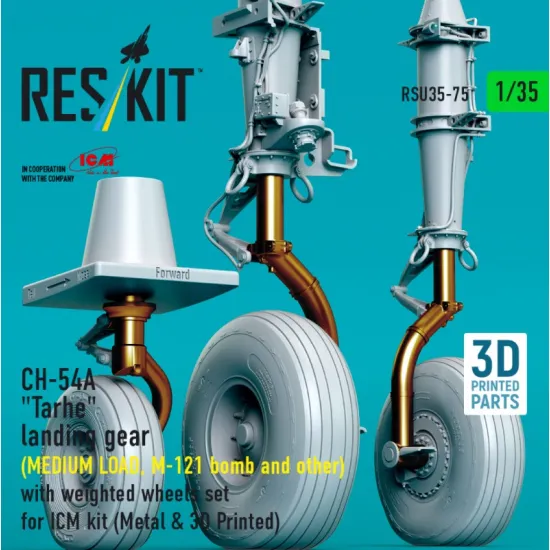Reskit Rsu35-0075 1/35 Ch-54a Tarhe Landing Gear Medium Load M-121 Bomb And Other With Weighted Wheels Set For Icm Kit Metal 3d Printed