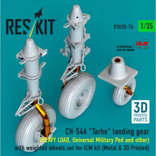 Reskit Rsu35-0076 1/35 Ch-54a Tarhe Landing Gear Heavy Load Universal Military Pod And Other With Weighted Wheels Set For Icm Kit Metal 3d Printed