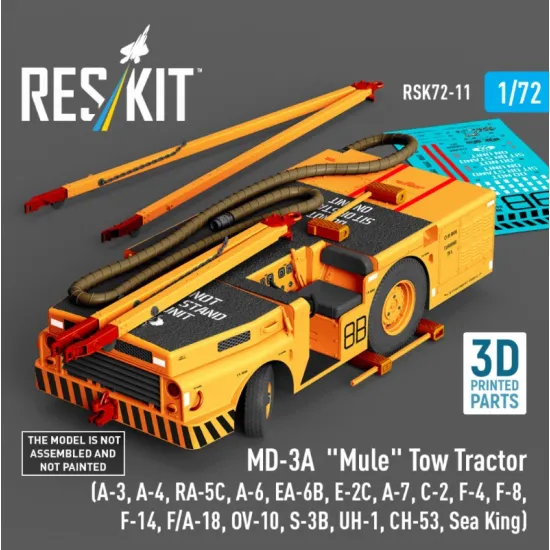 Reskit Rsk72-0011 1/72 Md-3a Mule Tow Tractor A-3 A-4 Ra-5c A-6 Ea-6b E-2c A-7 C-2 F-4 F-8 F-14 F/A-18 Ov-10 S-3b Uh-1 Ch-53 Sea King 3d Printed Model Kit