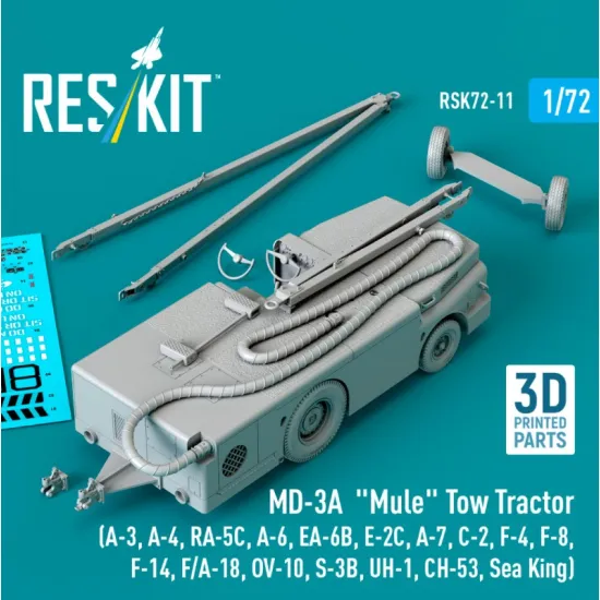 Reskit Rsk72-0011 1/72 Md-3a Mule Tow Tractor A-3 A-4 Ra-5c A-6 Ea-6b E-2c A-7 C-2 F-4 F-8 F-14 F/A-18 Ov-10 S-3b Uh-1 Ch-53 Sea King 3d Printed Model Kit