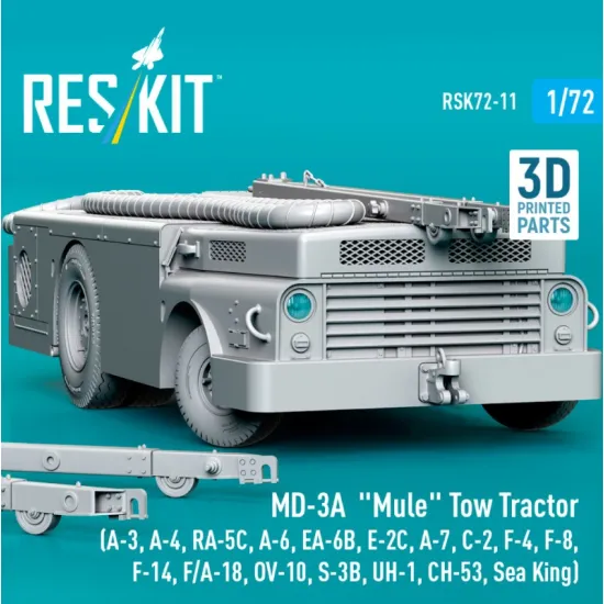 Reskit Rsk72-0011 1/72 Md-3a Mule Tow Tractor A-3 A-4 Ra-5c A-6 Ea-6b E-2c A-7 C-2 F-4 F-8 F-14 F/A-18 Ov-10 S-3b Uh-1 Ch-53 Sea King 3d Printed Model Kit