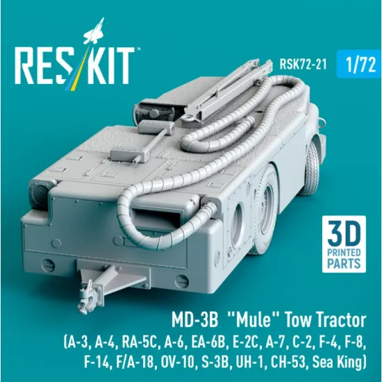 Reskit Rsk72-0021 1/72 Md-3b Mule Tow Tractor A-3 A-4 Ra-5c A-6 Ea-6b E-2c A-7 C-2 F-4 F-8 F-14 F/A-18 Ov-10 S-3b Uh-1 Ch-53 Sea King 3d Printed Model Kit