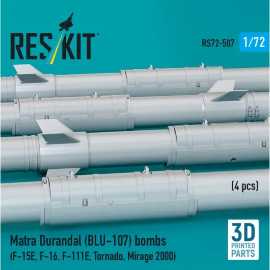 Reskit Rs72-0507 1/72 Matra Durandal Blu-107 Bombs 4pcs F-15e F-16 F-111e Tornado Mirage 2000 3d Printed