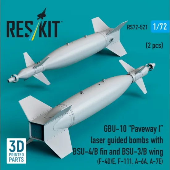 Reskit Rs72-0521 1/72 Gbu-10 Paveway 1 Laser Guided Bombs With Bsu-4/B Fin And Bsu-3/B Wing 2pcs F-4d/E F-111 A-6a A-7e 3d Printed