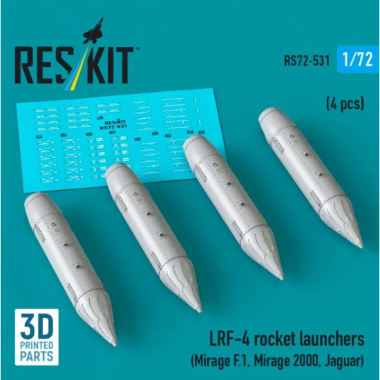 Reskit Rs72-0531 1/72 Lrf-4 Rocket Launchers 4 Pcs Mirage F 1 Mirage 2000 Jaguar 3d Printed