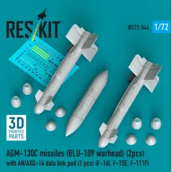 Reskit Rs72-0544 1/72 Agm-130c Missiles Blu-109 Warhead 2 Pcs With An/Axq-14 Data Link Pod 1 Pcs F-16i F-15e F-111f 3d Printed