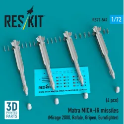 Reskit Rs72-0549 1/72 Matra Mica-ir Missiles 4 Pcs Mirage 2000 Rafale Gripen Eurofighter 3d Printed