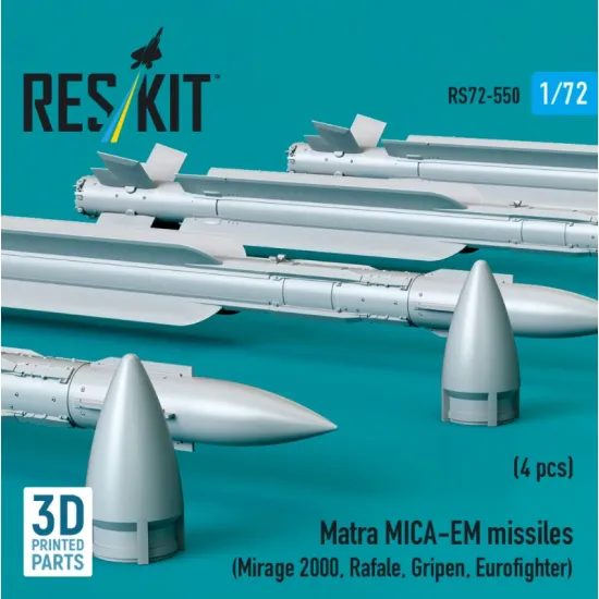 Reskit Rs72-0550 1/72 Matra Mica-em Missiles 4 Pcs Mirage 2000 Rafale Gripen Eurofighter 3d Printed