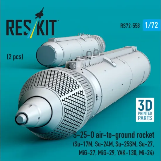 Reskit Rs72-0558 1/72 S-25-o Air-to-ground Rocket 2 Pcs Su-17m Su-24m Su-25sm Su-27 Mig-27 Mig-29 Yak-130 Mi-24 3d Printed