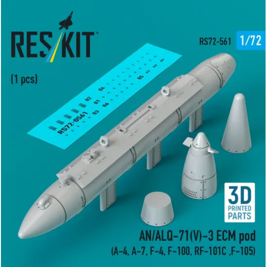 Reskit Rs72-0561 1/72 An/Alq-71v-3 Ecm Pod 1pcs A-4 A-7 F-4 F-100 Rf-101c F-105 3d Printed