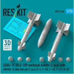 Reskit Rs72-0564 1/72 Egbu-15 Blu-109 Warhead Bombs 2 Pcs With An/Axq-14 Data Link Pod 1 Pcs F-4 F-15e F-16i F-111 B-52 3d Printed