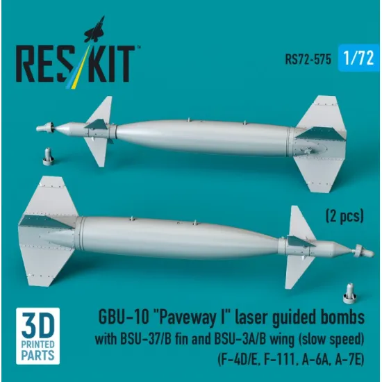 Reskit Rs72-0575 1/72 Gbu-10 Paveway I Laser Guided Bombs With Bsu-37/B Fin And Bsu-3a/B Wing Slow Speed 2pcs F-4d/E F-111 A-6a A-7e 3d Printed