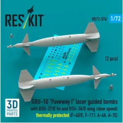 Reskit Rs72-0576 1/72 Gbu-10 Paveway I Laser Guided Bombs With Bsu-37/B Fin And Bsu-3a/B Wing Slow Speed Thermally Protected 2 Pcs F-4d/E F-111 A-6a A-7e 3d Printed