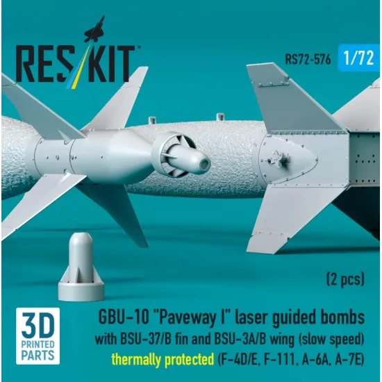 Reskit Rs72-0576 1/72 Gbu-10 Paveway I Laser Guided Bombs With Bsu-37/B Fin And Bsu-3a/B Wing Slow Speed Thermally Protected 2 Pcs F-4d/E F-111 A-6a A-7e 3d Printed