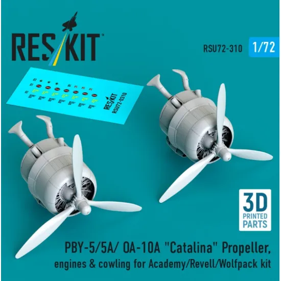 Reskit Rsu72-0310 1/72 Pby-5/5a/ Oa-10a Catalina Propeller Engines Cowling For Academy/Revell/Wolfpack Kit 3d Printed