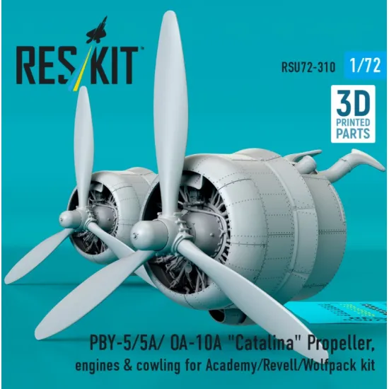 Reskit Rsu72-0310 1/72 Pby-5/5a/ Oa-10a Catalina Propeller Engines Cowling For Academy/Revell/Wolfpack Kit 3d Printed