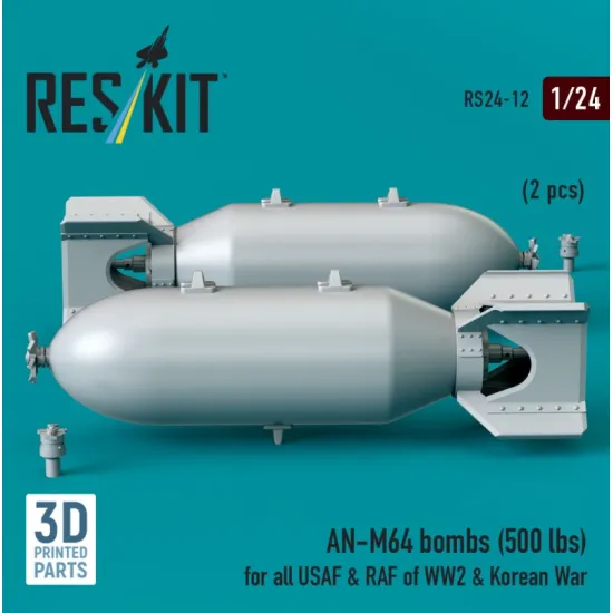 Reskit Rs24-0012 1/24 An-m64 Bombs 500 Lbs For All Usaf Raf Of Ww2 Korean War 2 Pcs 3d Printed