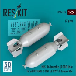 Reskit Rs24-0015 1/24 Mk36 Bombs 1000 Lbs For All Us Navy Raf Of Ww2 Korean War 2 Pcs 3d Printed