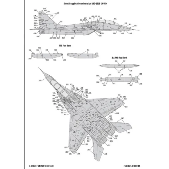 Foxbot 72-062 1/72 Decals Stencils For Mikoyan Mig-29 9-12 9-13 9-51