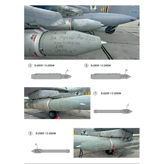 Foxbot 32-038 1/32 Decals Stencils For S-25 Rockets With Death Wishes Ukrainian Air Forces