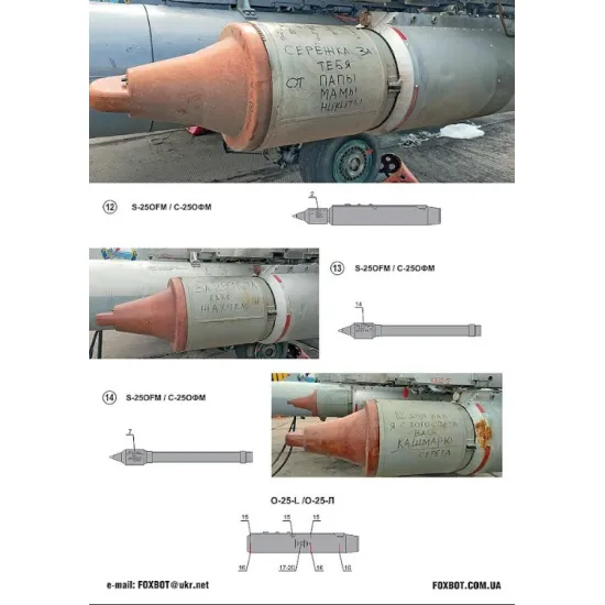 Foxbot 32-038 1/32 Decals Stencils For S-25 Rockets With Death Wishes Ukrainian Air Forces