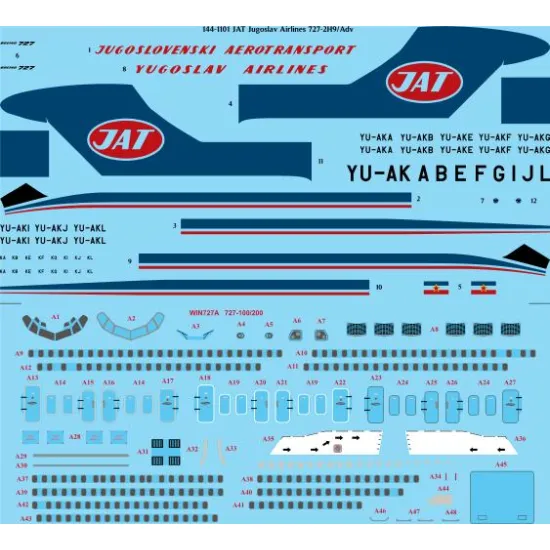 26decals 144-1101 1/144 Jat Yugoslav Airlines Delivery Boeing 727-200 Laser Decal