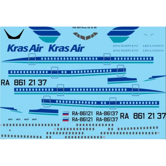 26decals 144-1103 1/144 Kras Air Ilyushin Il-86 Laser Decal